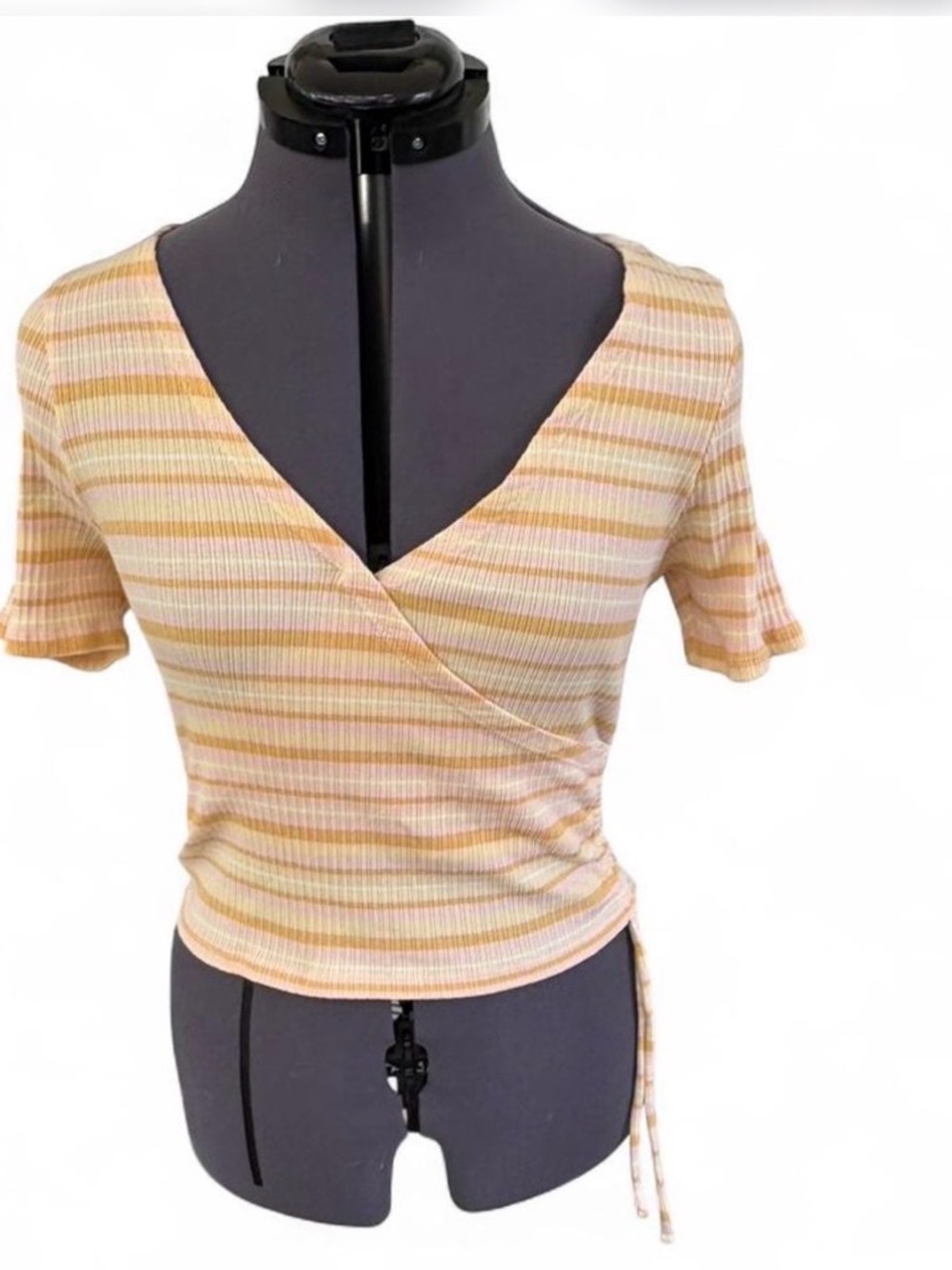 O'Neill Peach and Cream Striped Wrap Crop Top
